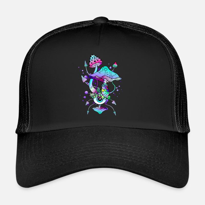 Trippy Neon Psychedelic Mushrooms Trucker Cap
