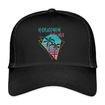 Honolulu Hawaii Palms Retro Ocean Surfing - Trucker Cap - black/black - Front