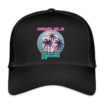Palm Hawaii Honolulu Vacation Beach Ocean - Trucker Cap - black/black - Front