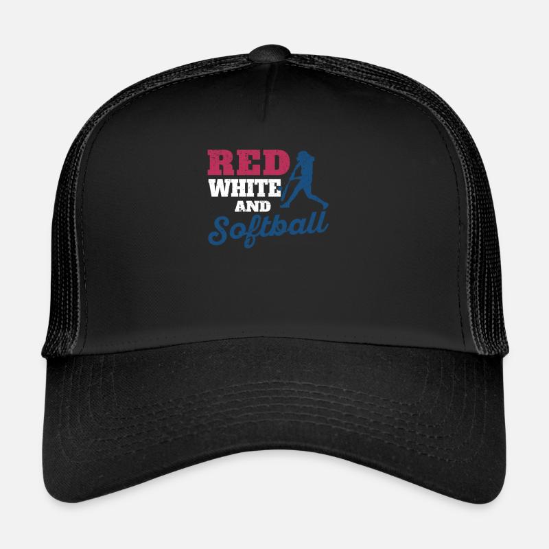 Patriotic Red, White & Softball Fourth July Trucker Cap