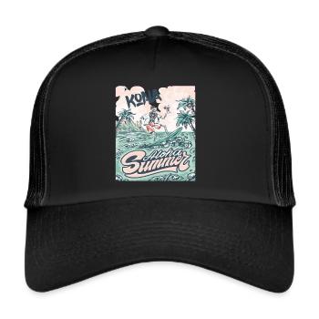 Kona Surfing Hawaii Holiday Palm Beach Ocean - Casquette trucker  - noir/noir - Devant