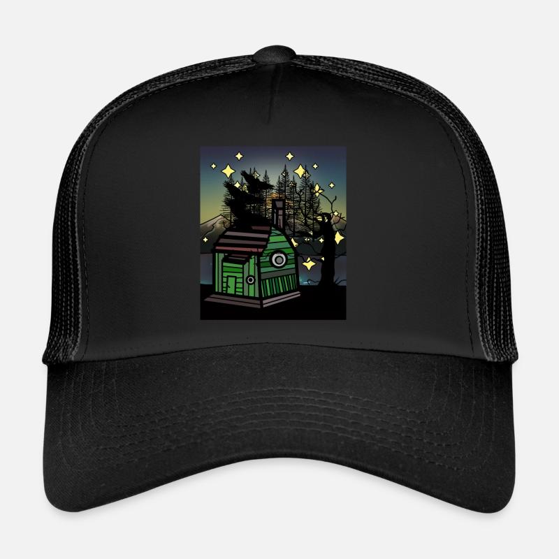 cabane, forêt, corbeaux, habitants de la forêt, vivant, remorque de construction Casquette trucker 