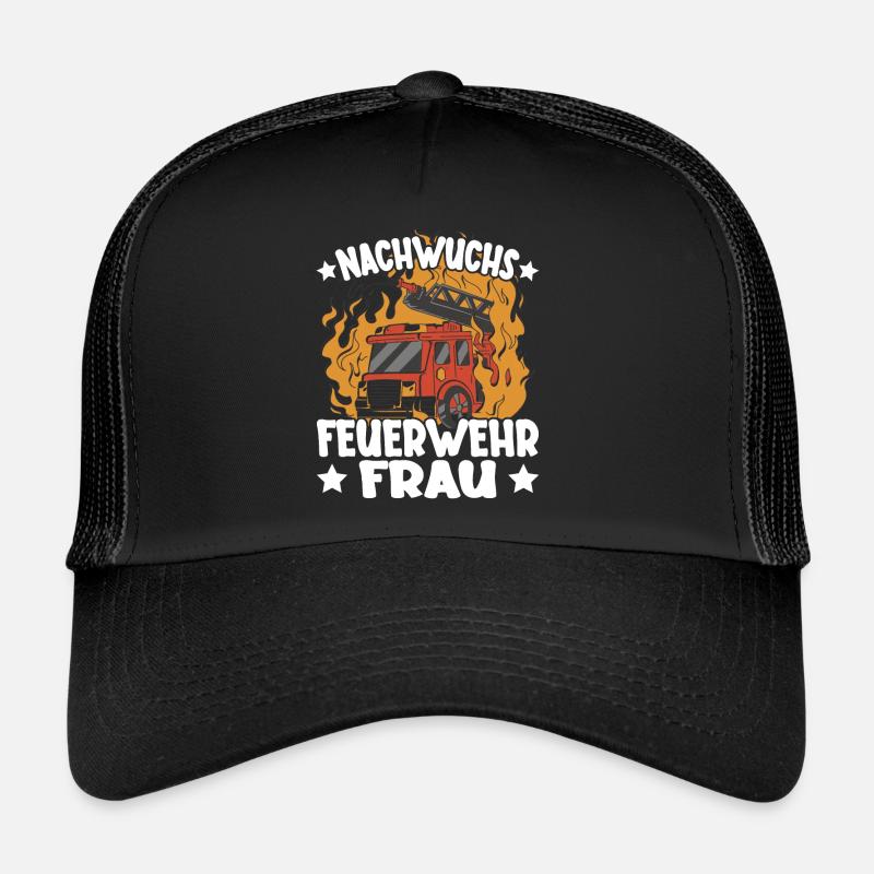 Kinder Mädchen Feuerwehr Nachwuchs Feuerwehrfrau - Trucker Cap - Schwarz/Schwarz