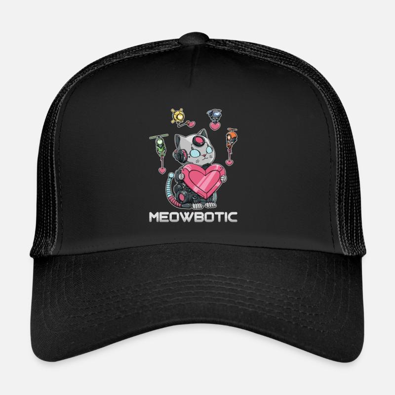 Roboter Katze Liebe - Trucker Cap - Schwarz/Schwarz