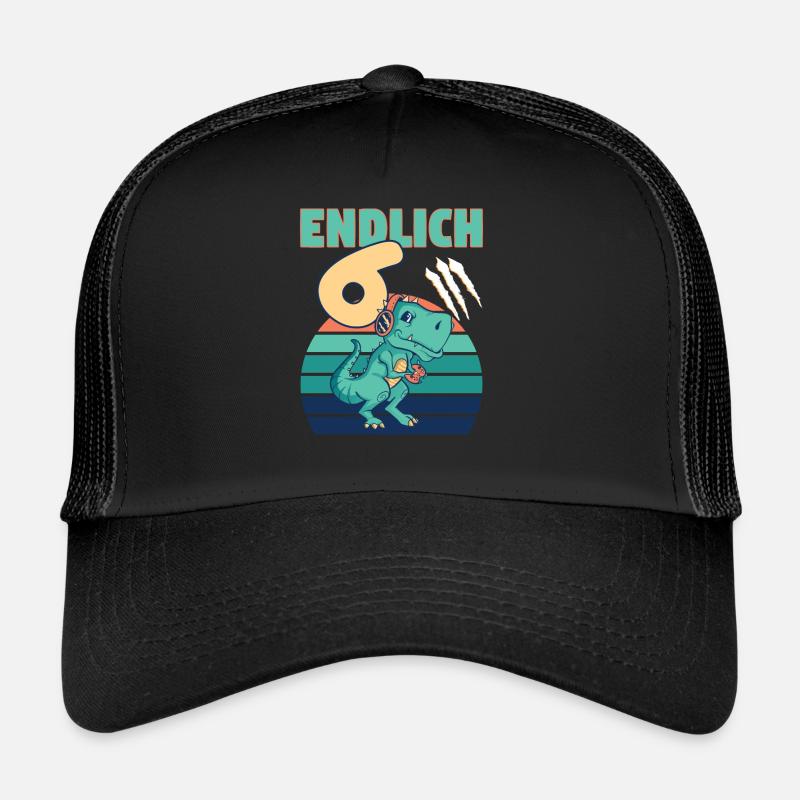 6 Geburtstag Dino Dinosaurier Trex 6 Jahre Junge - Trucker Cap - Schwarz/Schwarz