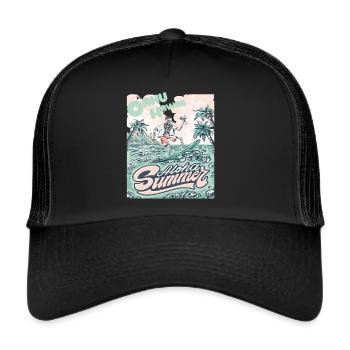 Oahu Hawaii Palm Trees Retro Ocean Surfing - Trucker Cap - black/black - Front