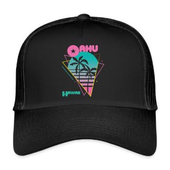 Retro Oahu Hawaii Palm Trees Surfing in the Ocean - Trucker Cap - black/black - Front