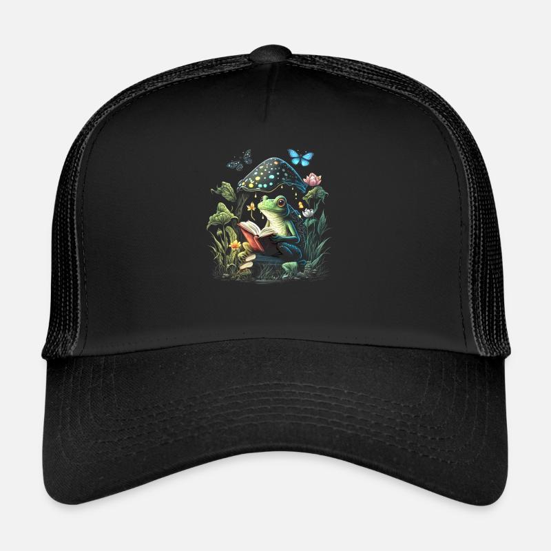 Cottagecore Aesthetic Mushroom Frog Reading Book Trucker Cap