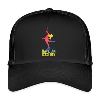 Eis Skating -Skater Eisschild Skate Girl - Trucker Cap - Schwarz/Schwarz - Vorne