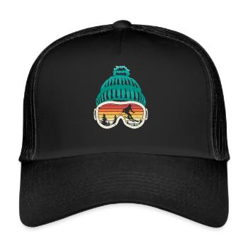 Ski Skifahrer Skibrille Skifahren Urlaub Geschenk - Trucker Cap - Schwarz/Schwarz - Vorne