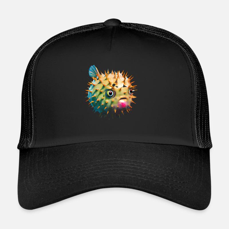 Aufgeblähter Kugelfisch - Trucker Cap - Schwarz/Schwarz
