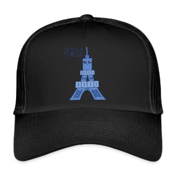Paris Kawaii Eiffel Tower Parisian French Souv - Trucker Cap - black/black - Front