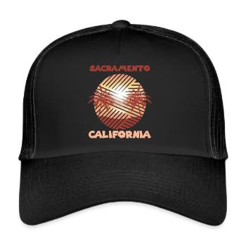 Retro Sacramento California Palm Surfing in the Ocean - Trucker Cap - black/black - Front