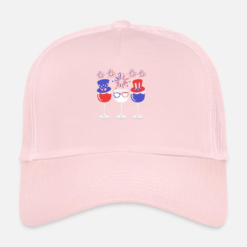 Red White Blue Wine Glasses American Flag Trucker Cap