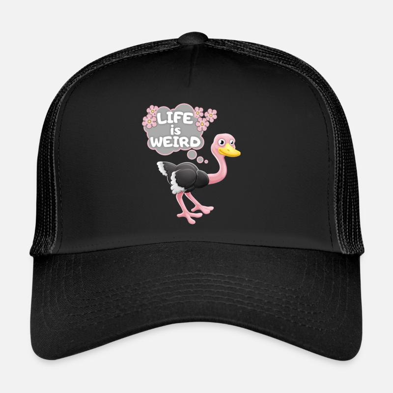 Strauß, Vogel Strauß lustiger Spruch Comic - Trucker Cap - Schwarz/Schwarz