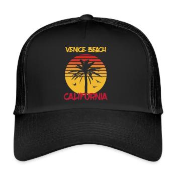 California Venice Beach Palm Ocean Surfing - Trucker Cap - black/black - Front
