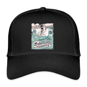 Family Vacation California Venice Beach Palme Ozea - Trucker Cap - black/black - Front