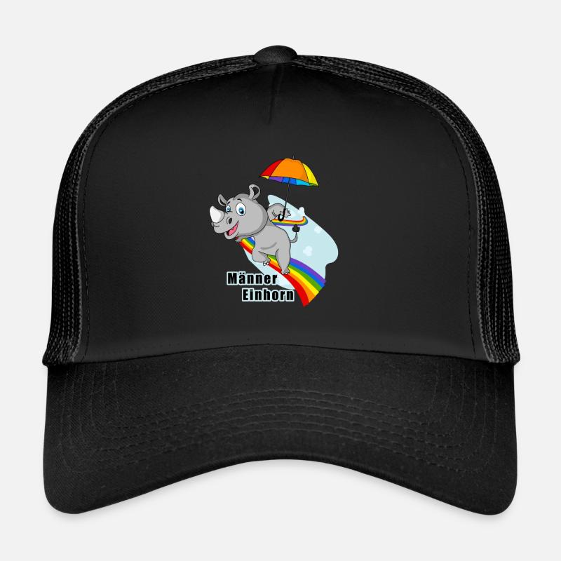 Männer Einhorn auf dem Regenbogen - Trucker Cap - Schwarz/Schwarz