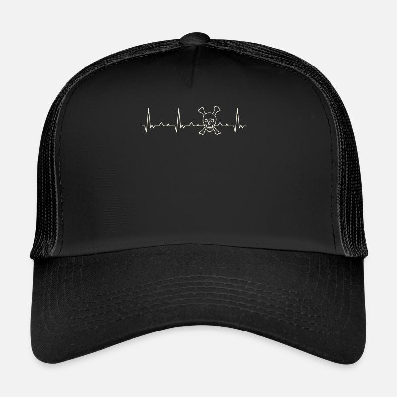 Calavera con huesos. Corazón. Amor. Ekg. Casquette trucker 