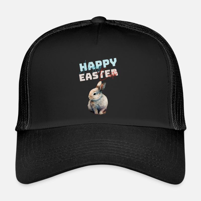 Funny Cute Happy Easter Bunny - Trucker Cap - black/black