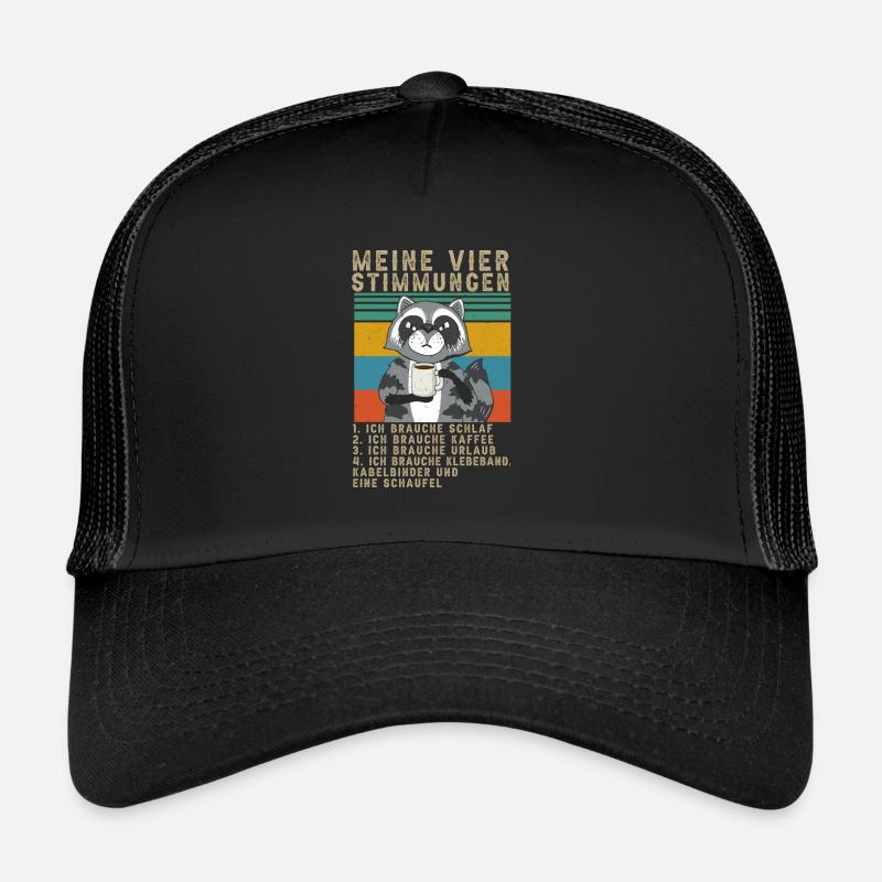 Waschbär Meine Vier Stimmungen Schlaf Kaffee Trucker Cap