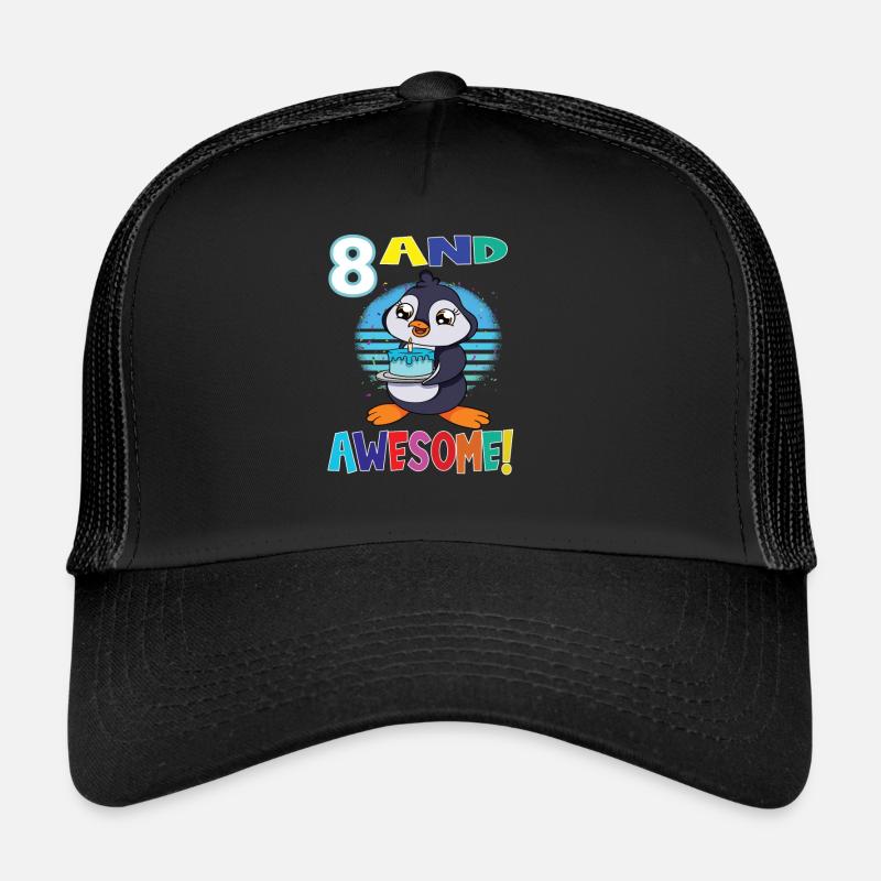 8 And Awesome Birthday Penguin Birthday Cake - Trucker Cap - Schwarz/Schwarz