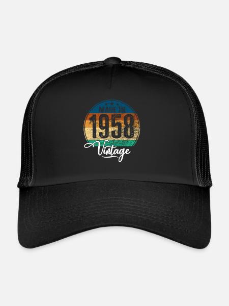 Millésime fabriqué en 1958 Année de naissance 1958 Anniversaire - Casquette trucker  - noir/noir - Devant