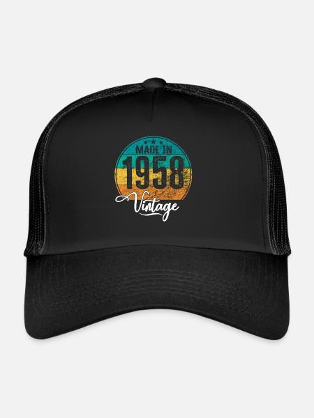 Millésime fabriqué en 1958 Année de naissance 1958 Anniversaire - Casquette trucker  - noir/noir - Devant