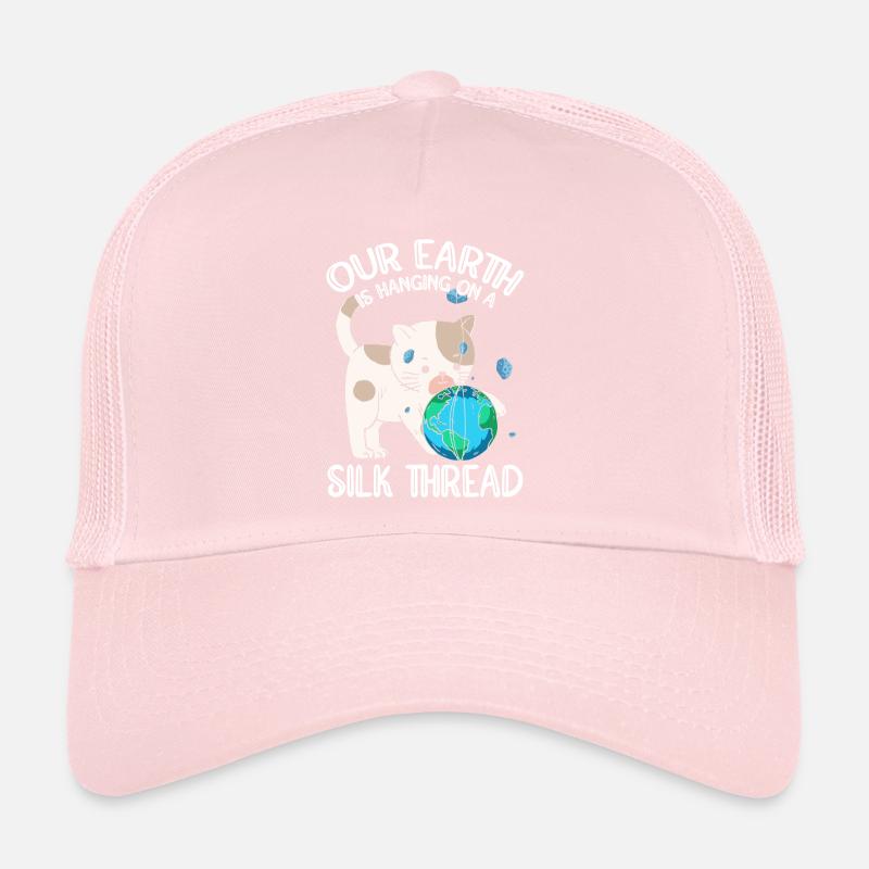 Our earth hangs on a silken thread cat Trucker Cap