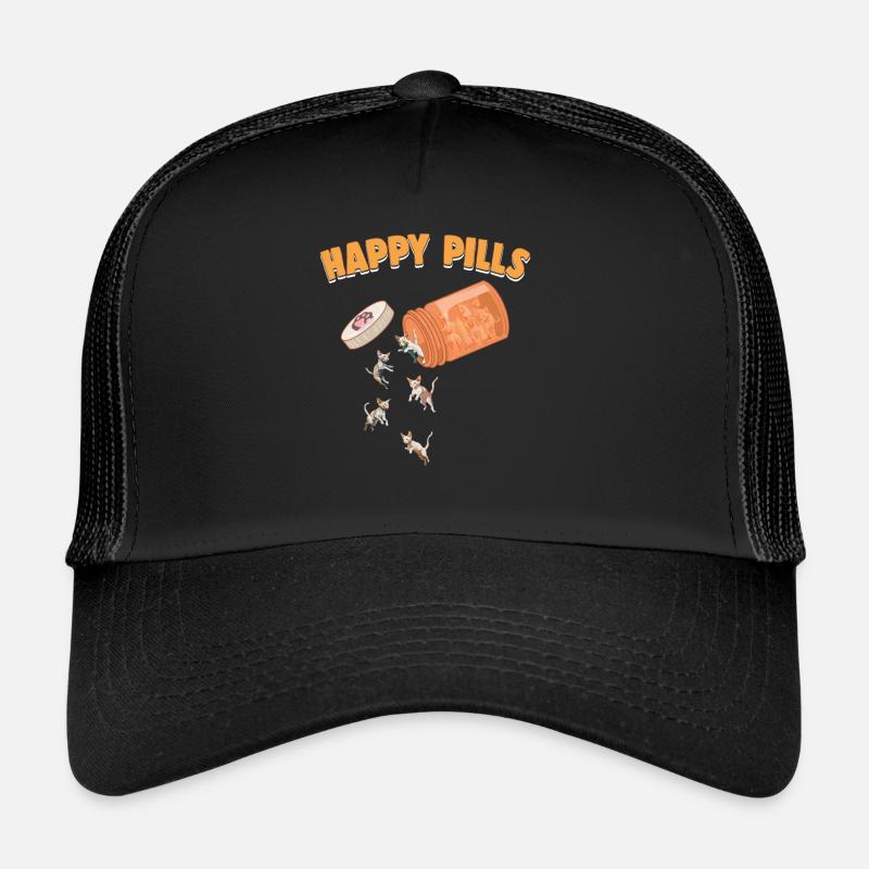 Happy Pills Devon Rex Cat Drôle Chaton Amoureux Jeu de mots Casquette trucker 