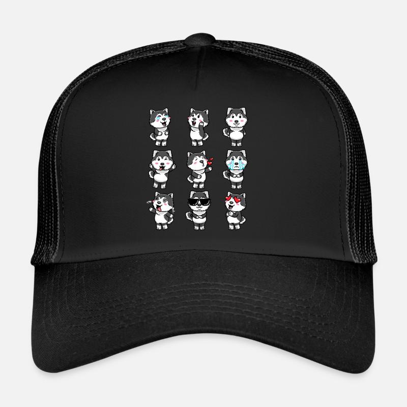 Émoticônes de chiens Pomsky - Casquette trucker  - noir/noir