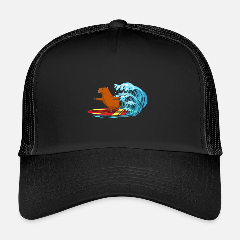 Surfing Animal Capybara Whisperer Cavy Nagetier - Trucker Cap - Schwarz/Schwarz