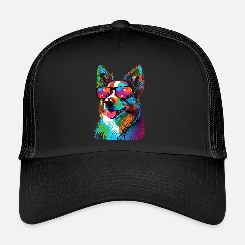 Super süße Retro Regenbogen Anime Corgi Corgeek Kunst - Trucker Cap - Schwarz/Schwarz