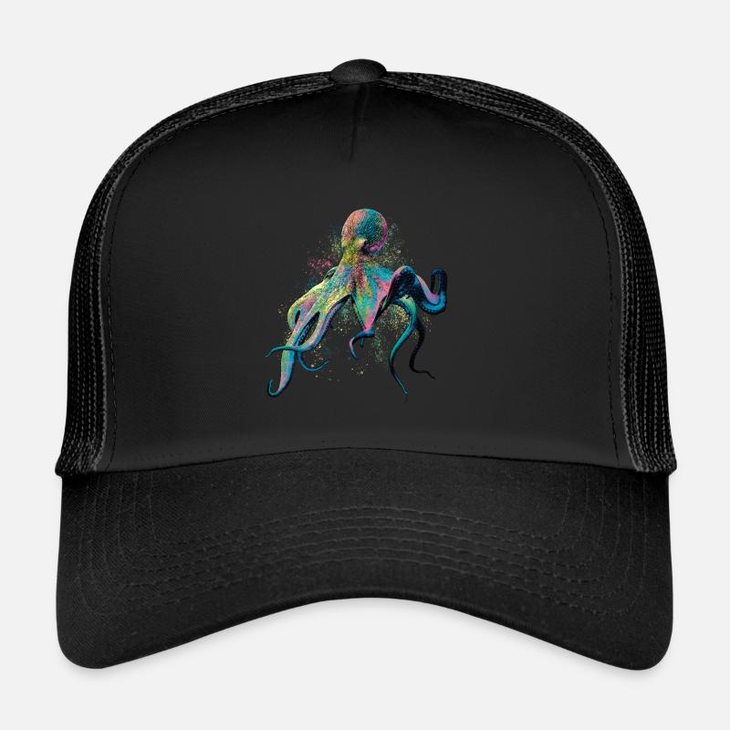 Bunter Oktopus - Trucker Cap - Schwarz/Schwarz