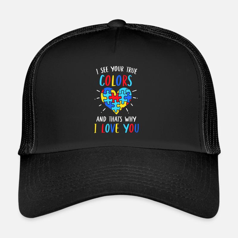 I See Your True Colors Puzzle Piece - Trucker Cap - black/black