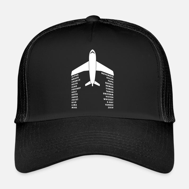 Vollständiges phonetisches Alphabet Hemd Flugzeug Buchstaben mit Trucker Cap
