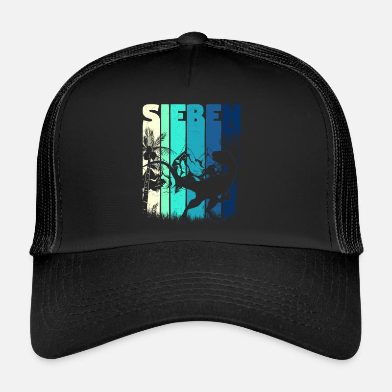 Utharaptor 7 Jahre Alt Junge 7. Geburtstag Retro - Trucker Cap - Schwarz/Schwarz