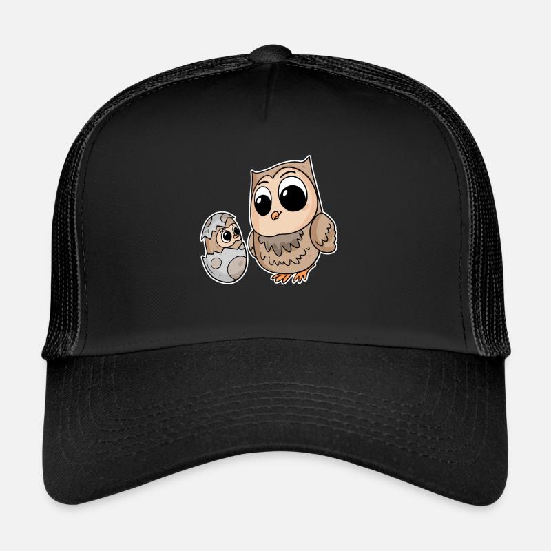 Eule Familie - Eule mit Baby - Eule Motiv - Trucker Cap - Schwarz/Schwarz