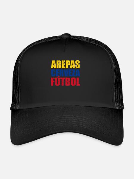 Arepas Cerveza Futbol, Venezuela, Colombia Arepas - Trucker Cap - black/black - Front
