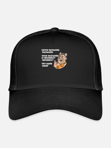 Funny Caveman Password Entry UX UI - Trucker Cap - black/black - Front
