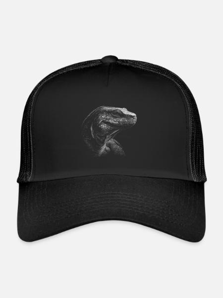 Lézard Varan Dragon de Komodo - Casquette trucker  - noir/noir - Devant