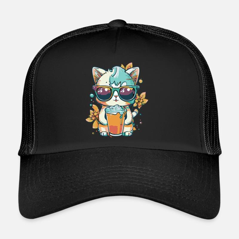 Fraîcheur estivale : chat avec lunettes de soleil Casquette trucker 