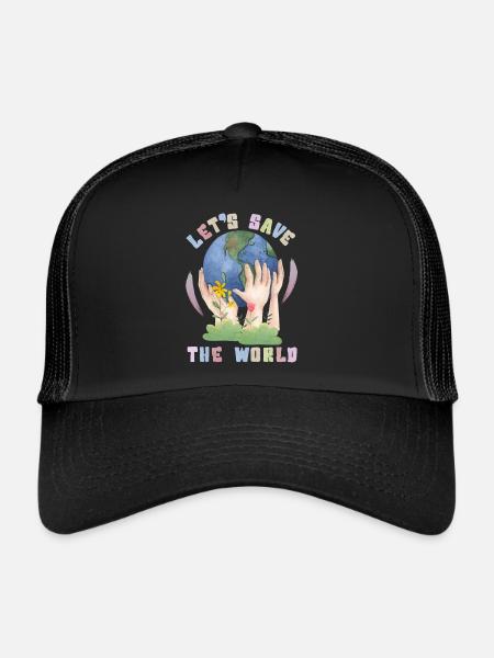 Journée de l’environnement, Kawaii Earth Saying Sauvons-le-monde - Casquette trucker  - noir/noir - Devant