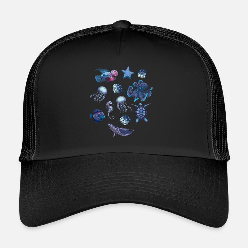 Fischliebhaber Meerestier Meer - Trucker Cap - Schwarz/Schwarz