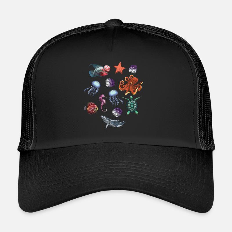 Fisch Saison Meerestier Meer - Trucker Cap - Schwarz/Schwarz