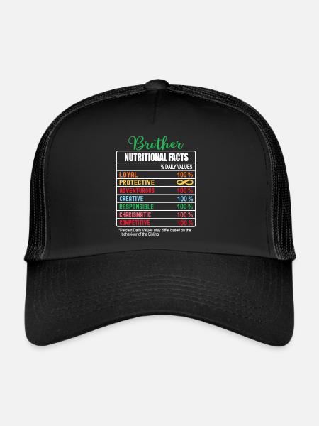 Brother Valeurs nutritionnelles Journée nationale des frères - Casquette trucker  - noir/noir - Devant