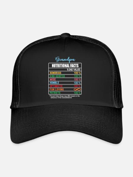 Grand-père Faits nutritionnels Fête des grands-parents drôle - Casquette trucker  - noir/noir - Devant