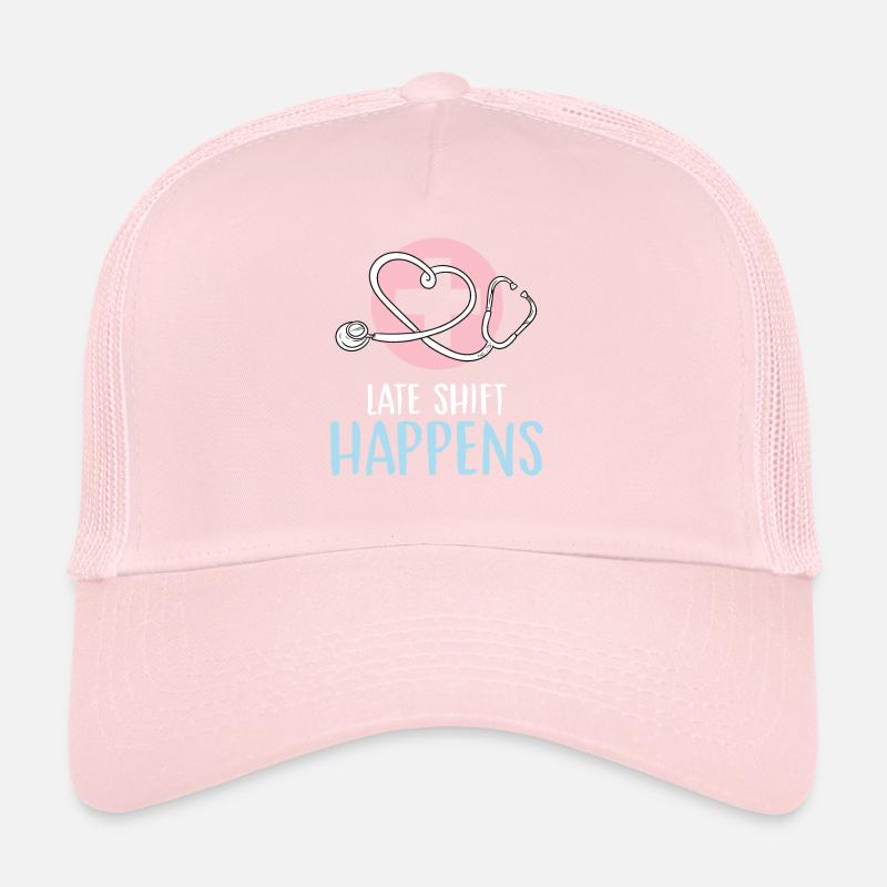 late shift happens Design for a hospital Trucker Cap