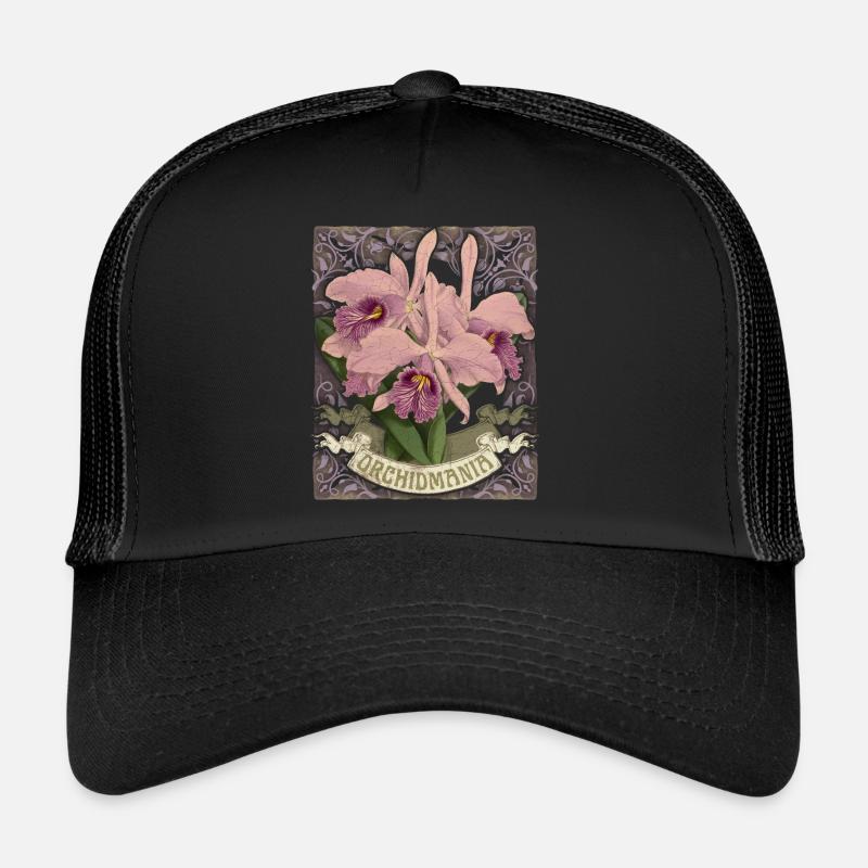 Orchids, Vintage Botanical Illustration - Trucker Cap - black/black