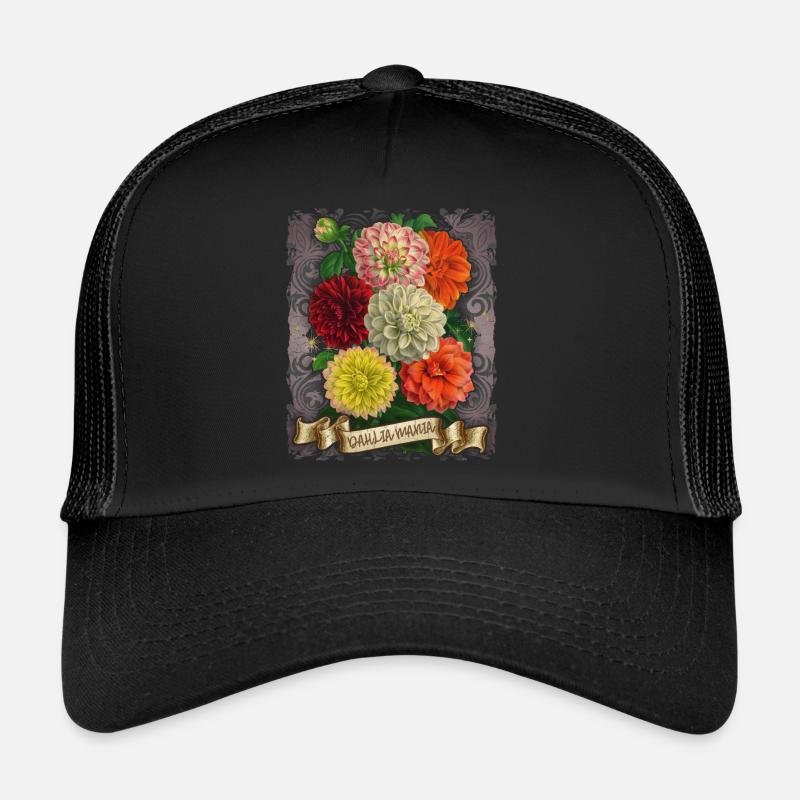 Illustration de fleurs botaniques vintage Dahlias Casquette trucker 